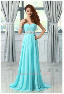 Sweetheart Neck Long Aqua Blue Chiffon Pageant Dress Store Near Me