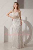 Luxury One Shoulder Ivory and Gold Variegated Lace Evening Formal Dress Different