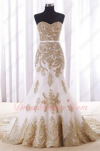 Sparkle Pineapple Pattern Mermaid Sweep Train White Celebrity Dress Boutique