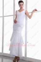 Straps Ankle Length Oblique Layers White Taffeta Quality Prom Dresses Cheap