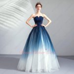 Navy Blue and White Gradient Color Tulle Peri Spirit Cheap Evening Prom Dress Selene
