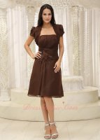 Modest Chocolate Chiffon Knee Length Mother Bride Dress Jacket For Wedding Ceremony