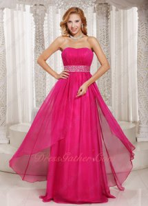 Fuchsia Chiffon Column Skirt Junior Formal Full Dress Beading Sash