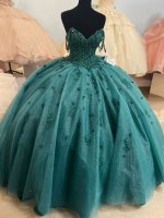 Scattered 3D Flowers Emerald Green Custom Make Quinceanera Dress Designer