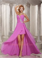 Sweetheart Deep Lilac Chiffon High-low Cocktail Gathering Dress Show Both Legs