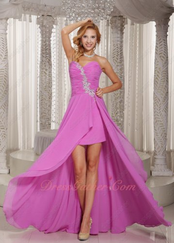 Sweetheart Deep Lilac Chiffon High-low Cocktail Gathering Dress Show Both Legs