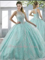 Vivacious Sparkling Wave Stripes Lace Ice Blue Quinceanera Gowns Vestido de