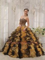 Leopard/Gold Yellow/Black Mingled Ruffles Quinceanera Ball Gown Military