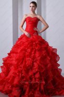 Sweetheart Red Ruffles Allure Quinceanera Gown Dress With Underskirt Make Fluffy