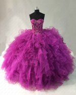 Magenta Bright Purple Sweetheart Tulle Ruffles Quinceanera Gown Designer New Style 2022