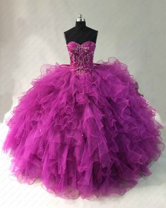 Magenta Bright Purple Sweetheart Tulle Ruffles Quinceanera Gown Designer New Style 2023