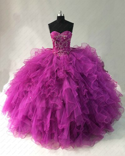 Magenta Bright Purple Sweetheart Tulle Ruffles Quinceanera Gown Designer New Style 2019