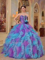 Top Seller Ruffles Aqua and Mauve Puffy Skirt Custom Made Quinceanera Prom Gown
