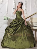 Olive Green Quality Polyester Boning Sweet 16 Party Quince Dress Side Oblique Pick Up