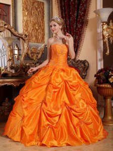 Flamboyant Bright Orange Taffeta Full Pick Up Skirt Quinceanera Ball Gown Pub