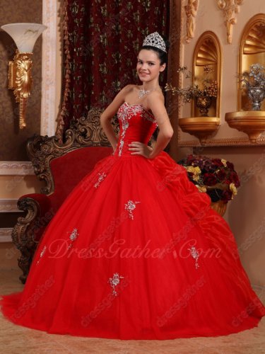 Scarlet Girls Birthday Quinceanera Gown Flat Tulle Front Bubble Organza/Ruffles Back