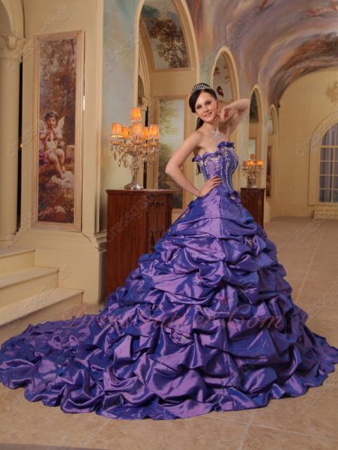 Shopping Online Strapless Amethyst Taffeta Lady Quinceanera Dress With Train