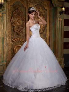 White Multilayer Mesh Floor Length Quinceanera Ball Gown Lacework Factory Direct Sale