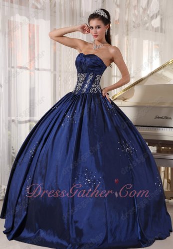 Simple Navy Blue Taffeta Ball Dress For Military Party North California