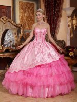 Pink Bodice Coverage/Rose Pink Details Ruffles Lolita Quinceanera Gown Cute