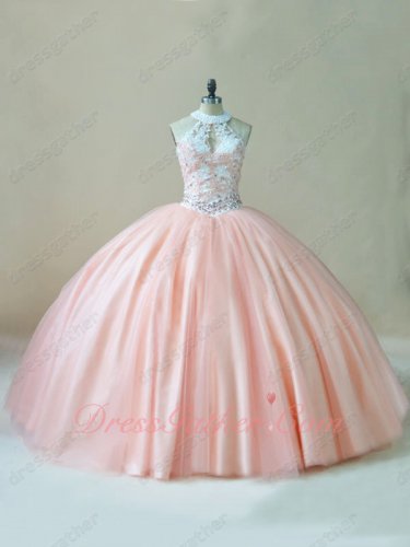 Off-White and Blush Tulle Combination Popular Quinceanera C'est Quoi Ball Gown