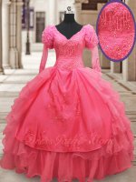 Modest Long Bubble Sleeves Coral Organza European Court Religious Ball Gown Cold Wear
