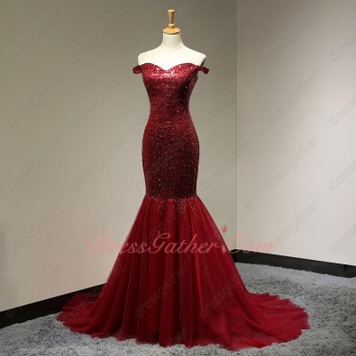 Flashy Sequin Dark Cherry Red Tulle Trumpet Music Festival Dress Amazing