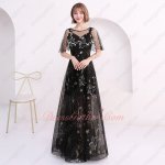 Latest Pegasus Stars & Moon Pattern Black Lace Half Lining Prom Dress