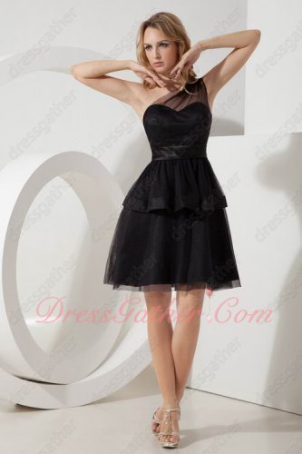 Simple One Shoulder Two Layers Black Puffy Short Homecoming Prom Gowns Under 70