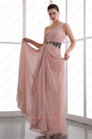 Vogue Cameo Brown Chiffon One Shoulder Formal Prom Dress With Applique