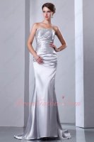 Sleeveless Corset Glossy Silver Elastic Woven Satin Slim Formal Prom Dress Fishtail
