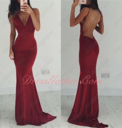 Spaghetti Straps Deep V Svelte Spandex Erogenous Evening Pub Dress Sexy Back