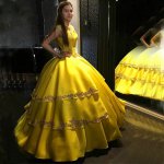 Square Neck Layers Floor Length Bright Yellow Quinceanera Sweet 15 Dress