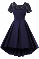 Sweetie Sheer Lace Scoop High Low Skirt Girls Wear Navy Blue Cocktail Dress Homecoming Dancing Gown
