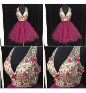 Discount V Neck Knee Length Fuchsia Short Prom Dress Mini Quinceanera Dress