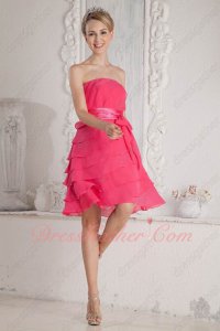 Lovely Layers Skirt Hot Pink Chiffon Wedding Bridesmaid Dress With Sash