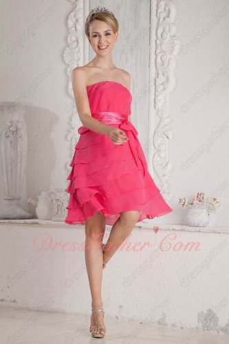 Lovely Layers Skirt Hot Pink Chiffon Wedding Bridesmaid Dress With Sash