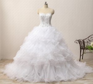 Wavy Waterfalls Skirt Chapel Train Court Destination White Wedding Gowns Promotion