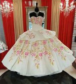 Amazing Embroidery Peplum Layered Skirt Charro Quinceanera Dress Sweet 15 Ball Gown