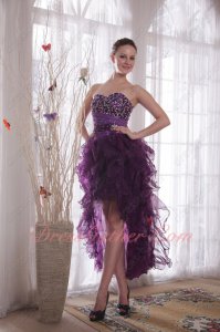 Beautiful Beaded Purple High-low Design Ruffle Carnival Party Dress Online