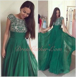 New Arrival Annual Gathering Dinner Long Evening Gowns Hunter Green Chiffon Silver Bead