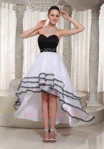 Delicate Black and White High-low Overlapping Dancing Cocktail Party Dess Attractive
