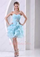 Delicate Sweetheart Beading Baby Blue Ruffles Homecoming Dress Girl First Choice
