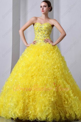 Bright Yellow Rape Flower Corset Back Ruffles Skirt Quiceanera Dress Cheap