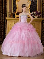 Half Bubble Half Inverted Triangle Ruffles Pink Ball Gown For Quinceanera