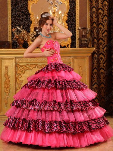 Beautiful Hot Pink and Zabra Alternate Layers Cakes Quinceanera Ball Gown Good Choice