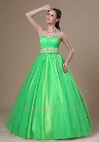Satin and Tulle Spring Green Quinceanear Ball Gown Ribbon/Bowknot Back Decorat