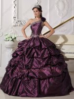 One Shoulder Full Bubble Dark Raisin Taffeta Puffy Quinceanera Ball Gown Classical