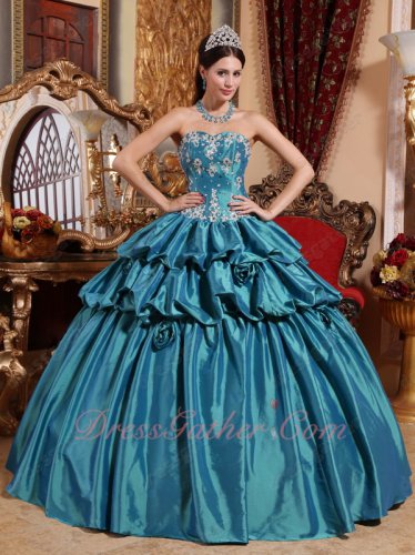 Princess Floor Length Teal Taffeta Prom Dress Ball Gown Half Bubble Bulging