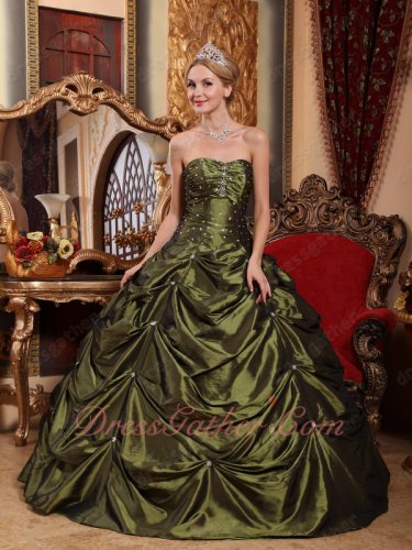 Floor-length Olive Green Taffeta Blug Quinceanera Military Ball Gown Special Price